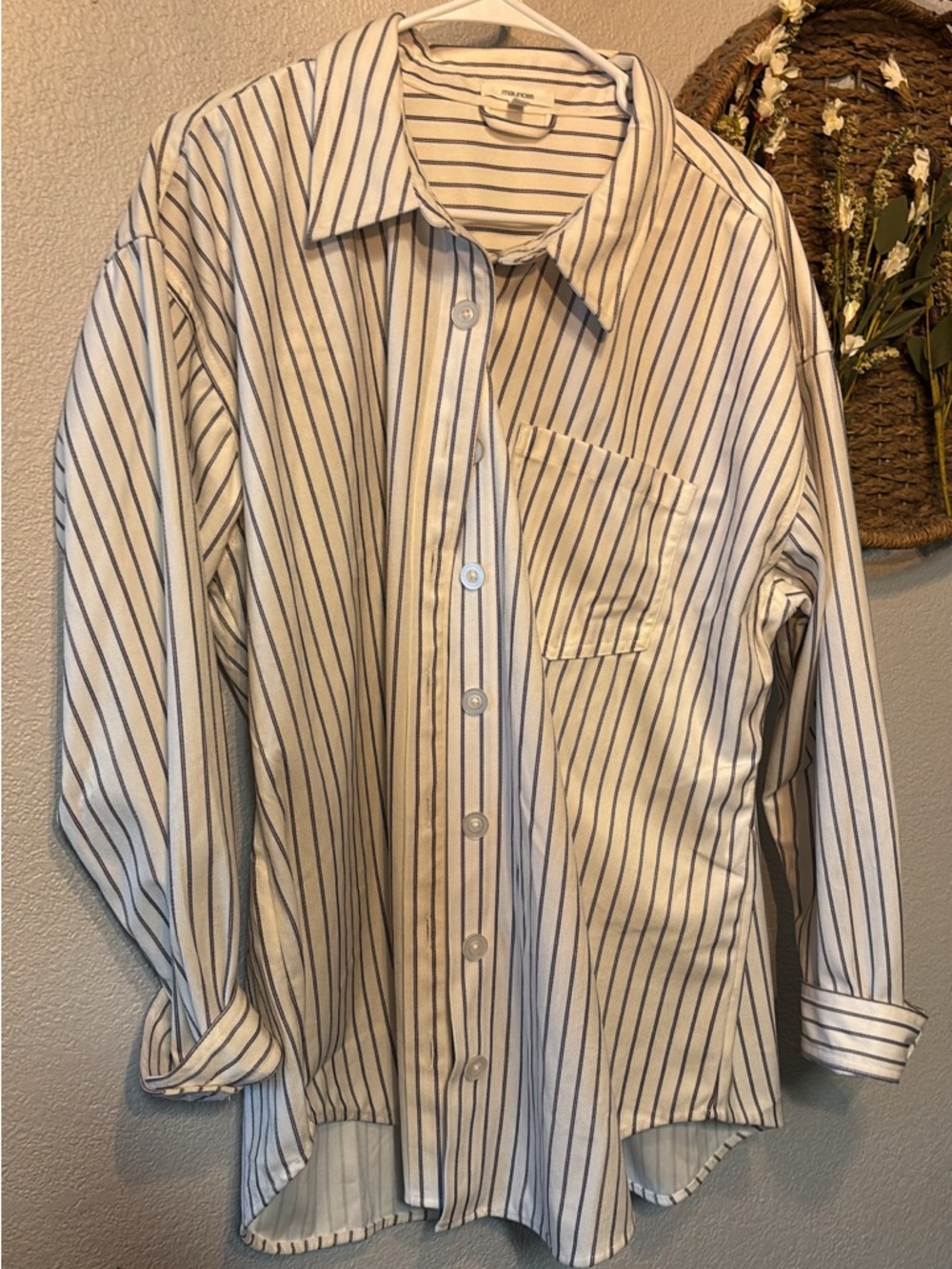 Maurices White Button-Down Shirt with Navy Stripes